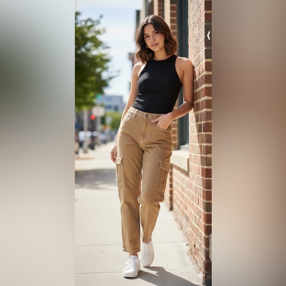 NWOT Divided H&M Women Wide Leg Cargo Pants Brown Size 4